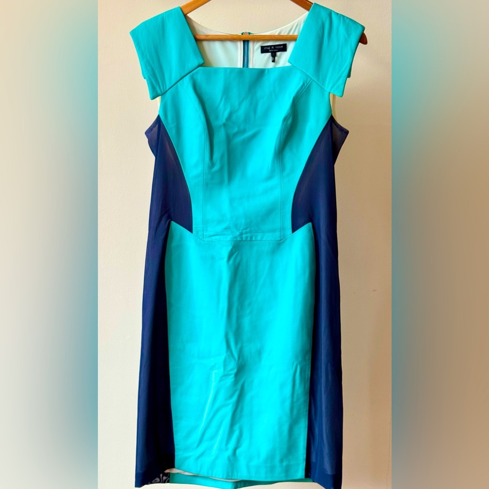 Rag & Bone 100% Lamb Leather Teal & Blue Midi Dress with Cap Sleeves Sz 6